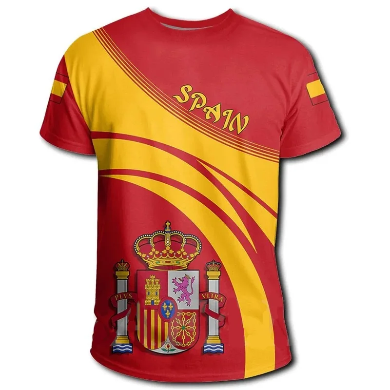 Camiseta de camuflaje con bandera española para hombre, camisetas de combate de veterano del ejército, emblema 3D de España, camiseta de soldado de camuflaje militar impresa, camiseta de manga corta