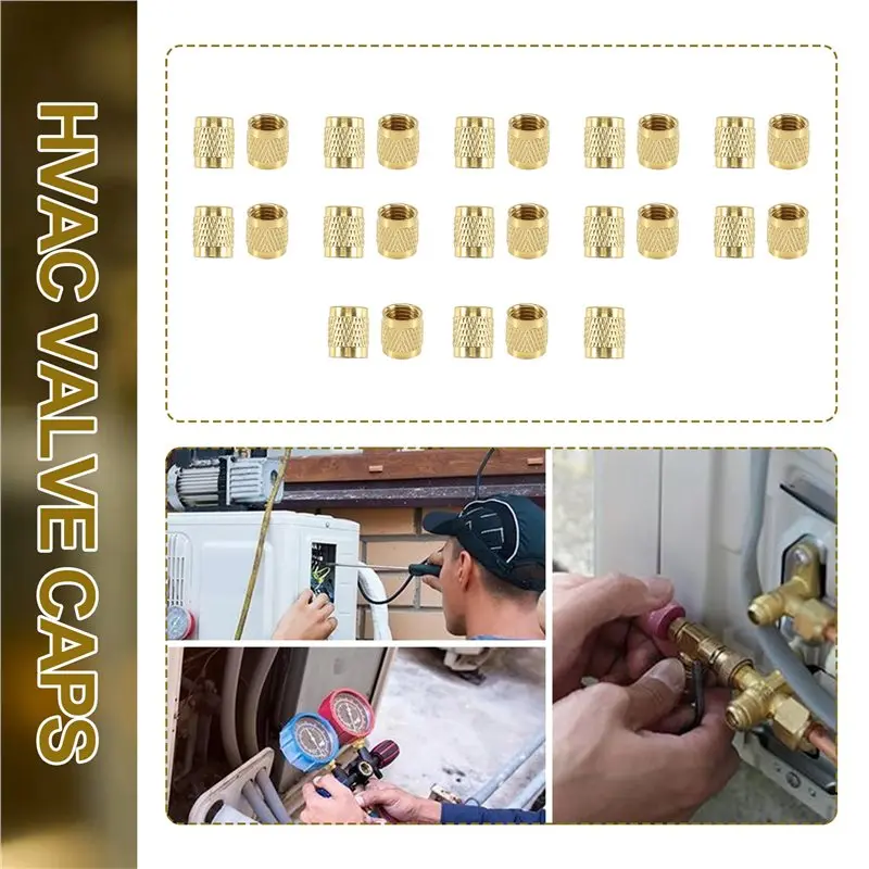 [NEWA08R】 1/4Inch Flare Cap, Round Brass HVAC Locking Caps, W/Neoprene O-Ring Seal AC Service HVAC Valve Caps, (25 Pcs)