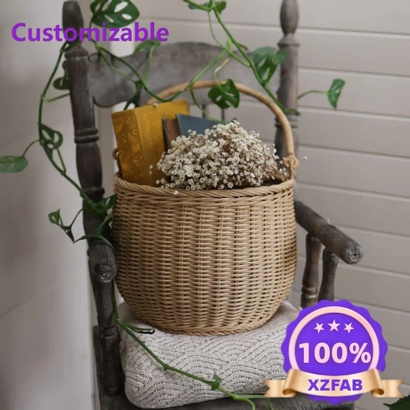 Factory Direct 2026 Portable Storage Imitation Rattan Woven Basket Fruit BasketFlower Arrangement HandBasket Children's Picking