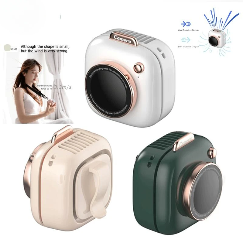 

New Camera Hanging Neck Small Fan USB Rechargeable Portable Silent Leafless Children Hand Holding Small Fan Big Wind