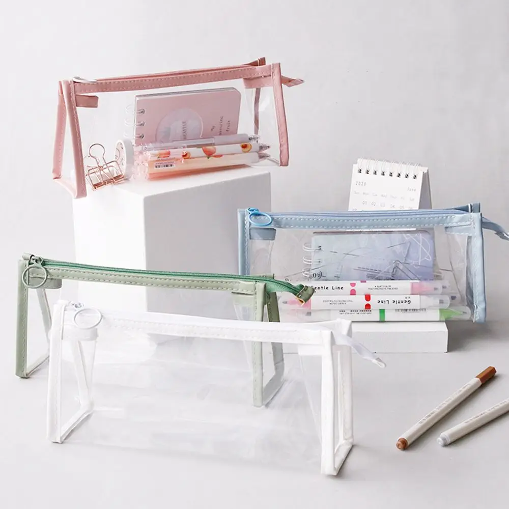 حقيبة مستحضرات التجميل الكورية هدايا الطلاب منظم قرطاسية حقيبة التخزين حقيبة أقلام رصاص شفافة سستة حقيبة أقلام مقلمة
