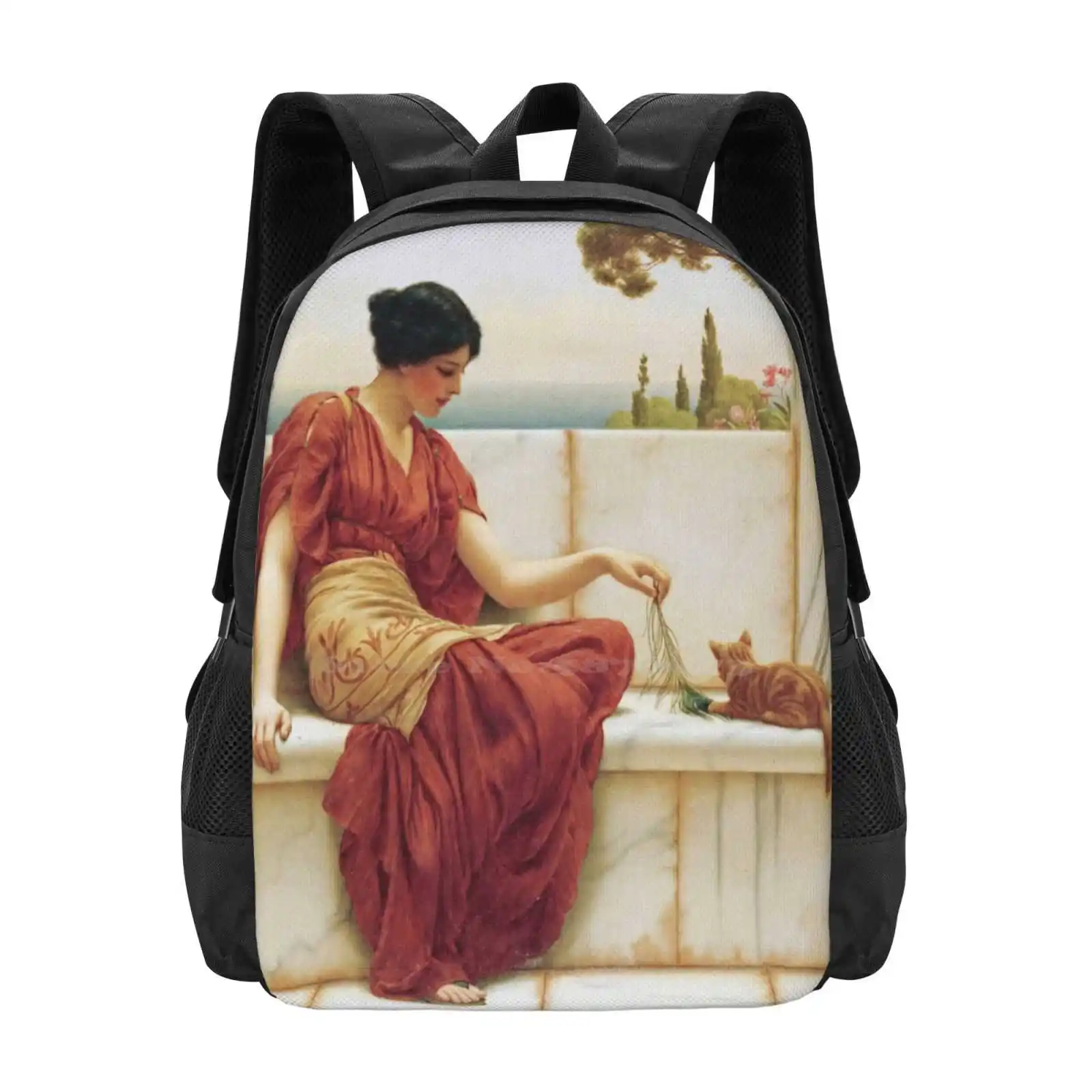 John William Godward - The Favourite Pattern Design Laptop Travel School Bags Beautiful Beauty Blue Elegant Expression Face