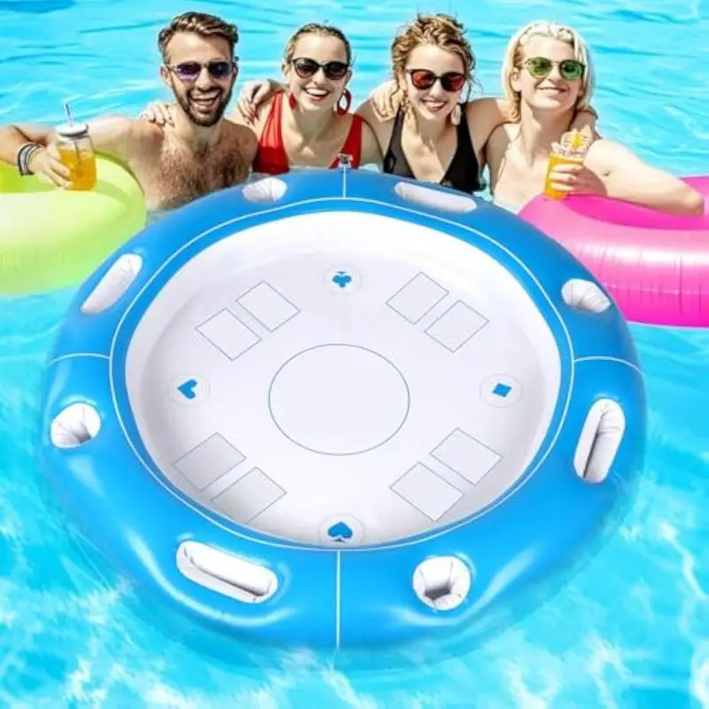 Table de jeu flottante pour piscine, Table de jeu de cartes gonflables pour piscine, porte-boissons, accessoires d'activité de conception avec cartes à jouer