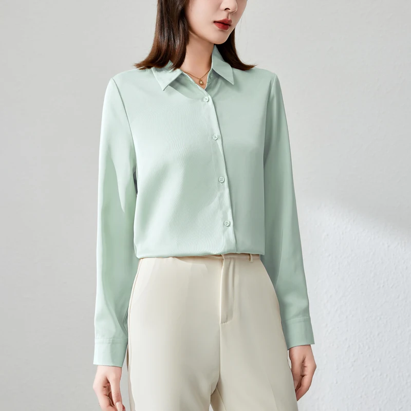 

Spring Autumn Solid Satin Shirts For Women Office Lady Business Shirts Fashion Women Blouses 2025 Long Sleeve Tops Blusas Mujer