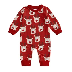 Baby Girls Boys Christmas Jumpsuit Long Sleeve Crewneck Cartoon Deer Print Romper