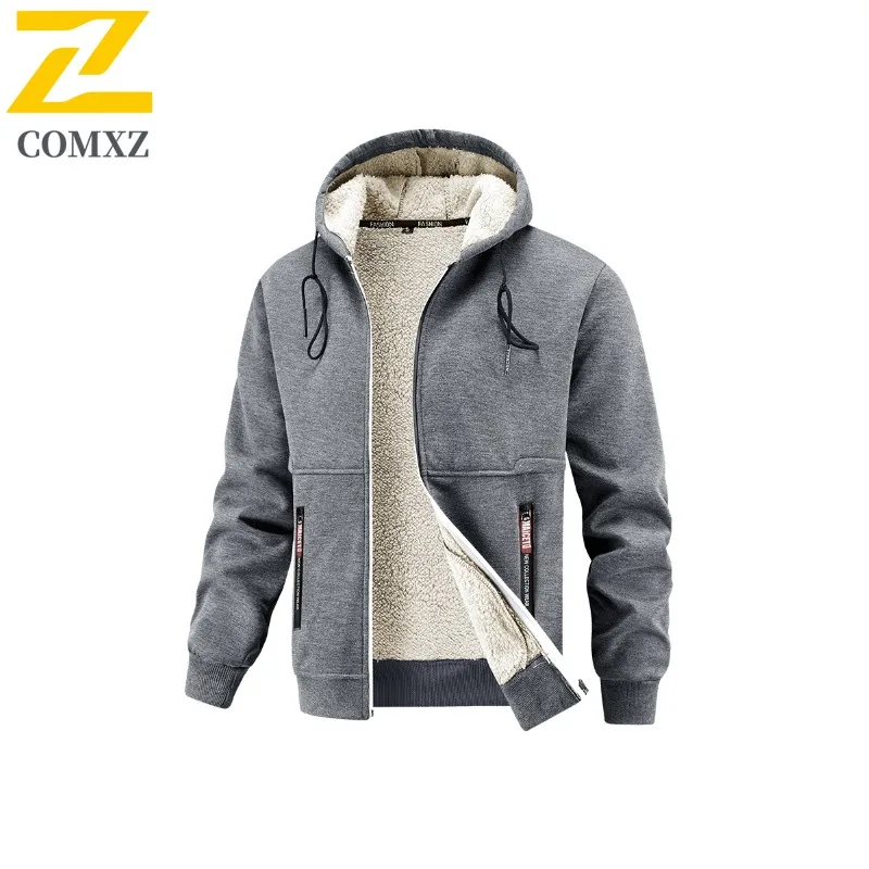 COMXZ الخريف والشتاء سترة مبطنة بالقطن معطف الصوف البربري للرجال عادية دافئة يندبروف سميكة الدافئة مقنعين سترة للرجال