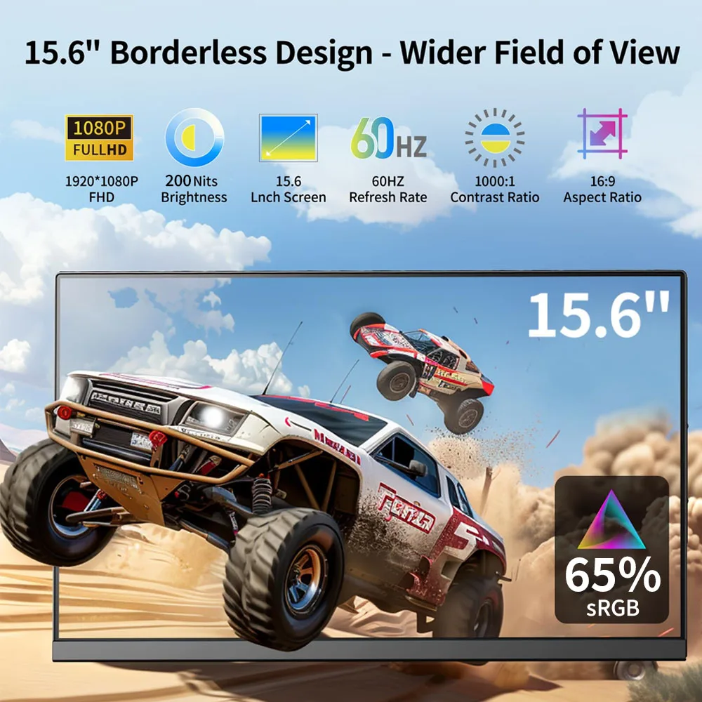 15.6 Inch Portable Monitor 1080P 200NIT 6bit IPS Portable screen Can be used with laptop PS4/5 Swicth Xbox