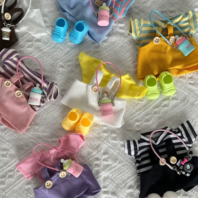 

New Trendy Doll Clothes Four-piece Suit for V1 V2 V3 17cm Labubu Vinyl Doll Clothes Cartoon Cute Dress Changing Accessories Gift