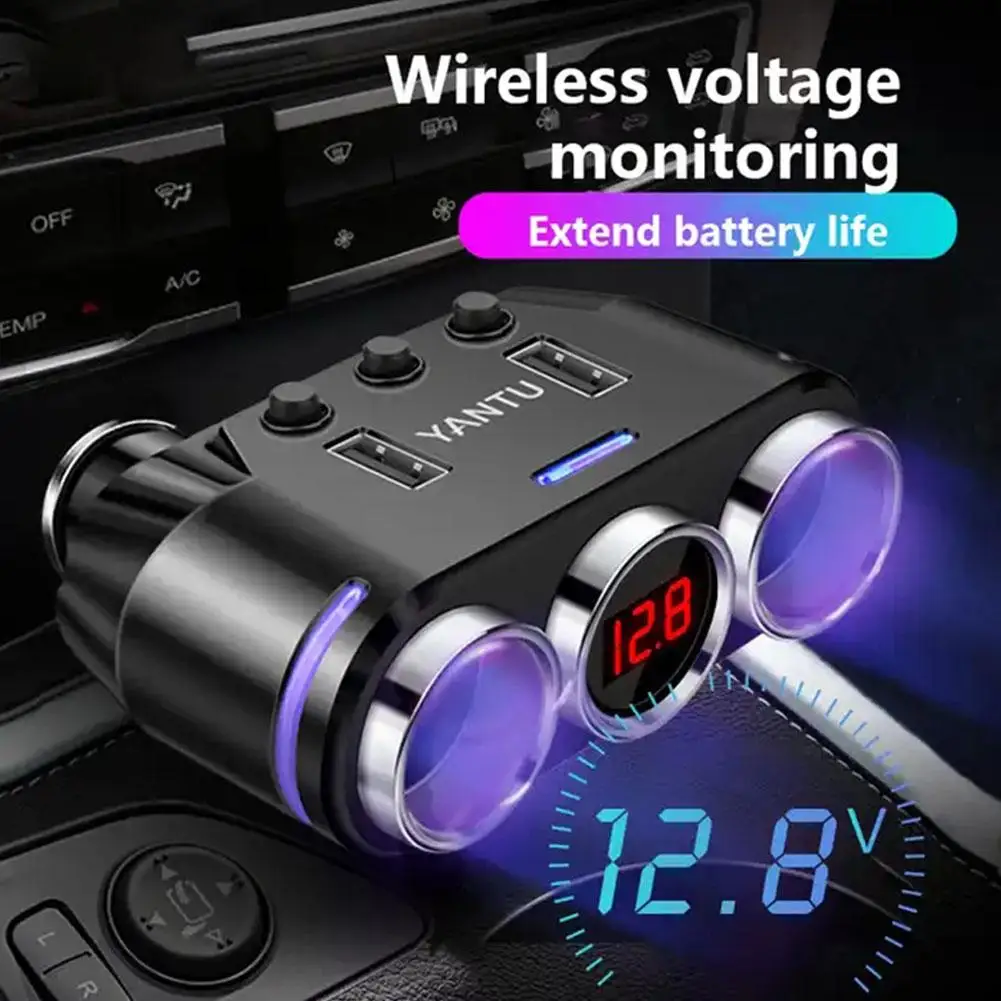 Car 12V Cigarette Lighter Socket Splitter Plug USB Cigar USB Lighter Universal LED Charger Car Charger Adapter Display U7M3