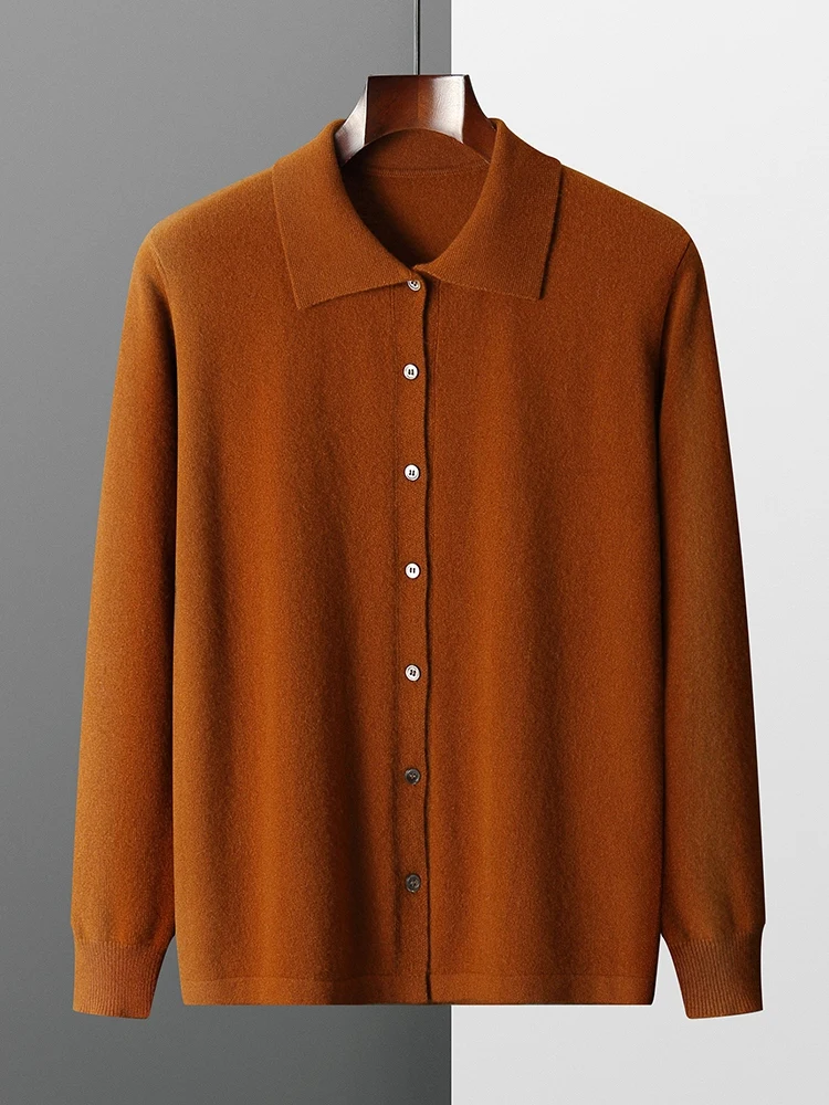 TLOML nuevo Otoño Invierno hombres suéter de lana abrigo Casual Polo botones cárdigan 100% prendas de punto de lana merina moda Tops de punto de Cachemira