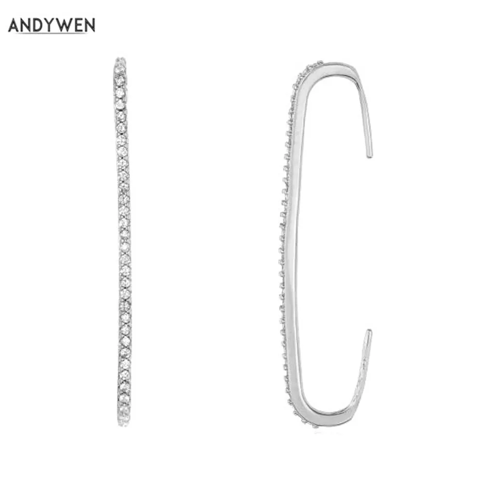 ANDYWEN 925 Sterling Silver Pave EarBar EarCuff No Piercing Clip On Earrings Ear Bars Cuffs Women 2021 Luxury Jewelry