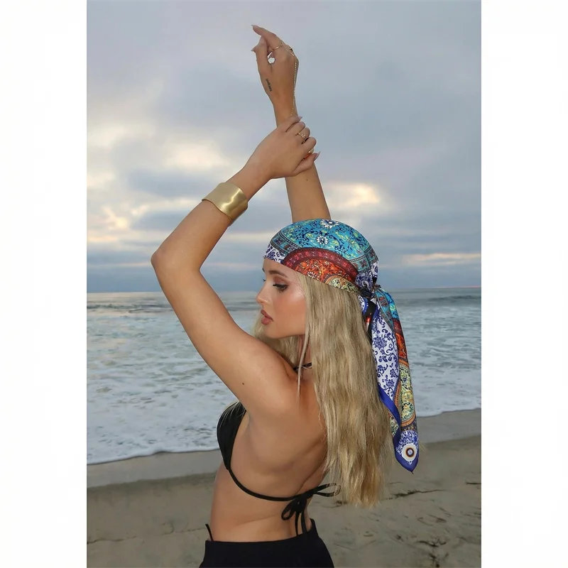 Women Spring Summer Square Scarf 90*90cm Satin Silk Scarves Headscarf Female Foulard Beach Bandana Ladies Neckerchief Hair band image 5