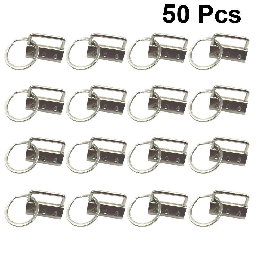 50pcs Key Fob Chain Webbing Clamp Metal Wristlet Silver Fashion Durable Rustproof Hardware Craft Supplies Accessories