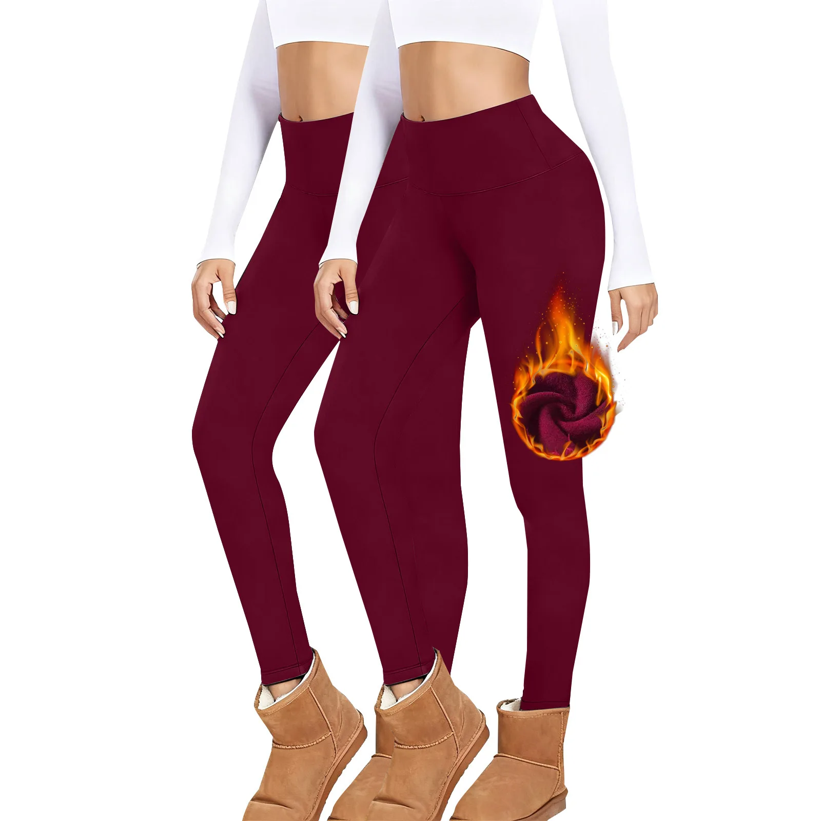 

2PC Women's Trousers Fashionable Casual Fleece-Lined Thickened Leggings Running Sports Yoga Trousers High-Waisted Fitness Pants