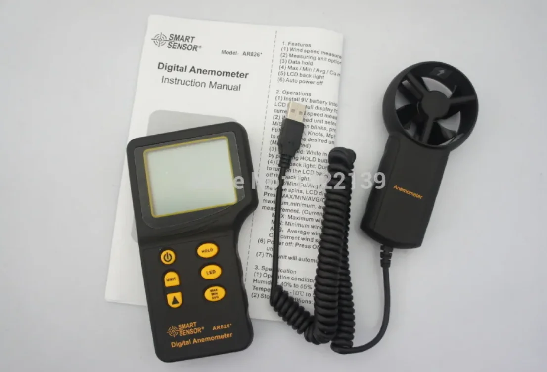 

AR826+ Digital Anemometer Air Flow Meter Wind Speed Gauge Tester with LCD Display for HVAC Weather Measurement