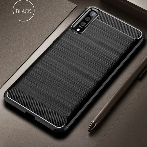 Para samsung galaxy a70 caso de fibra carbono capa à prova de choque silicone caso do telefone para galaxy a50 a 70 capa proteção completa pára-choques