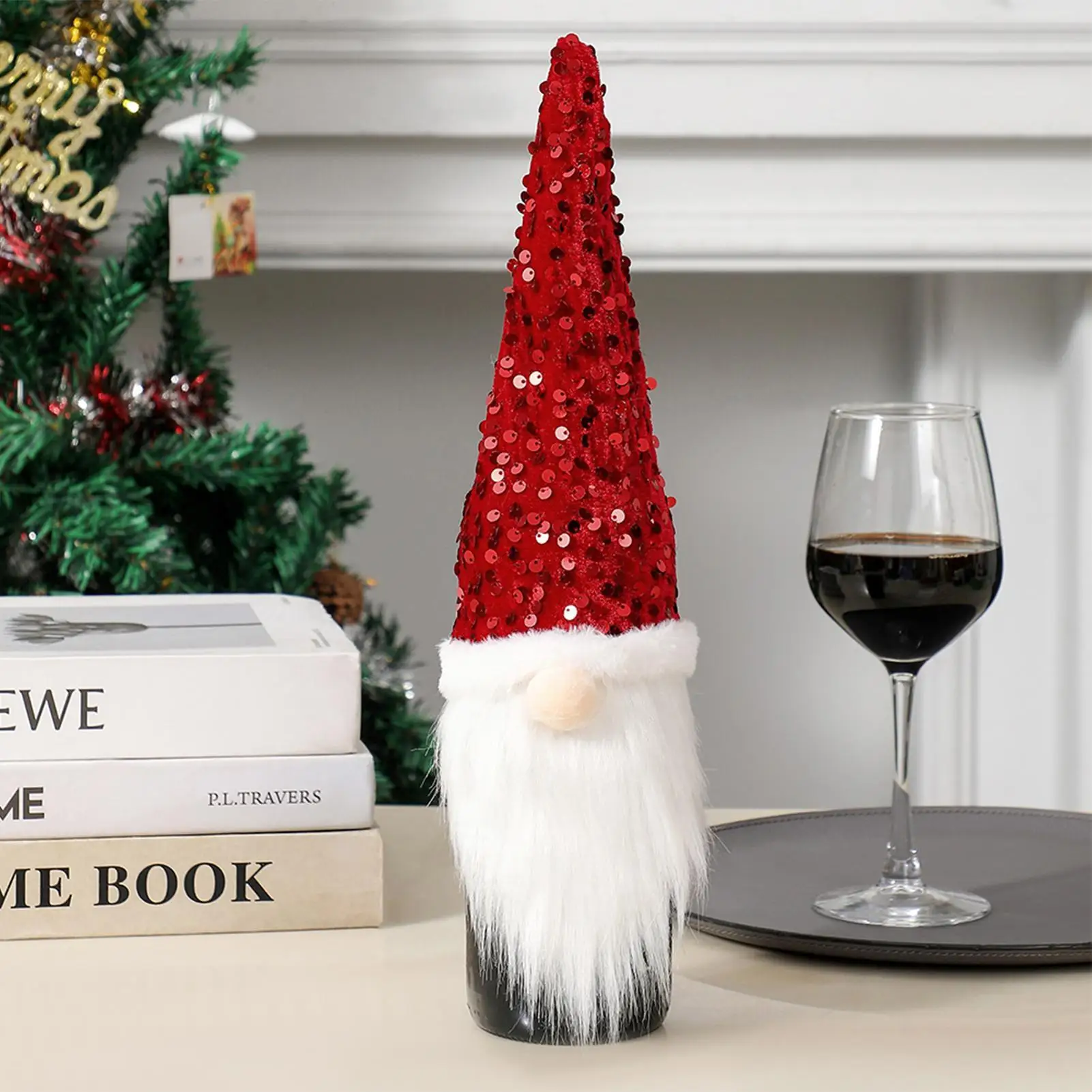 Wine Bottle Cover Christmas Gnome Champagne Cover With Sequin Decorative Wine Bottle Sleeve For Centerpiece Party Gathering Home