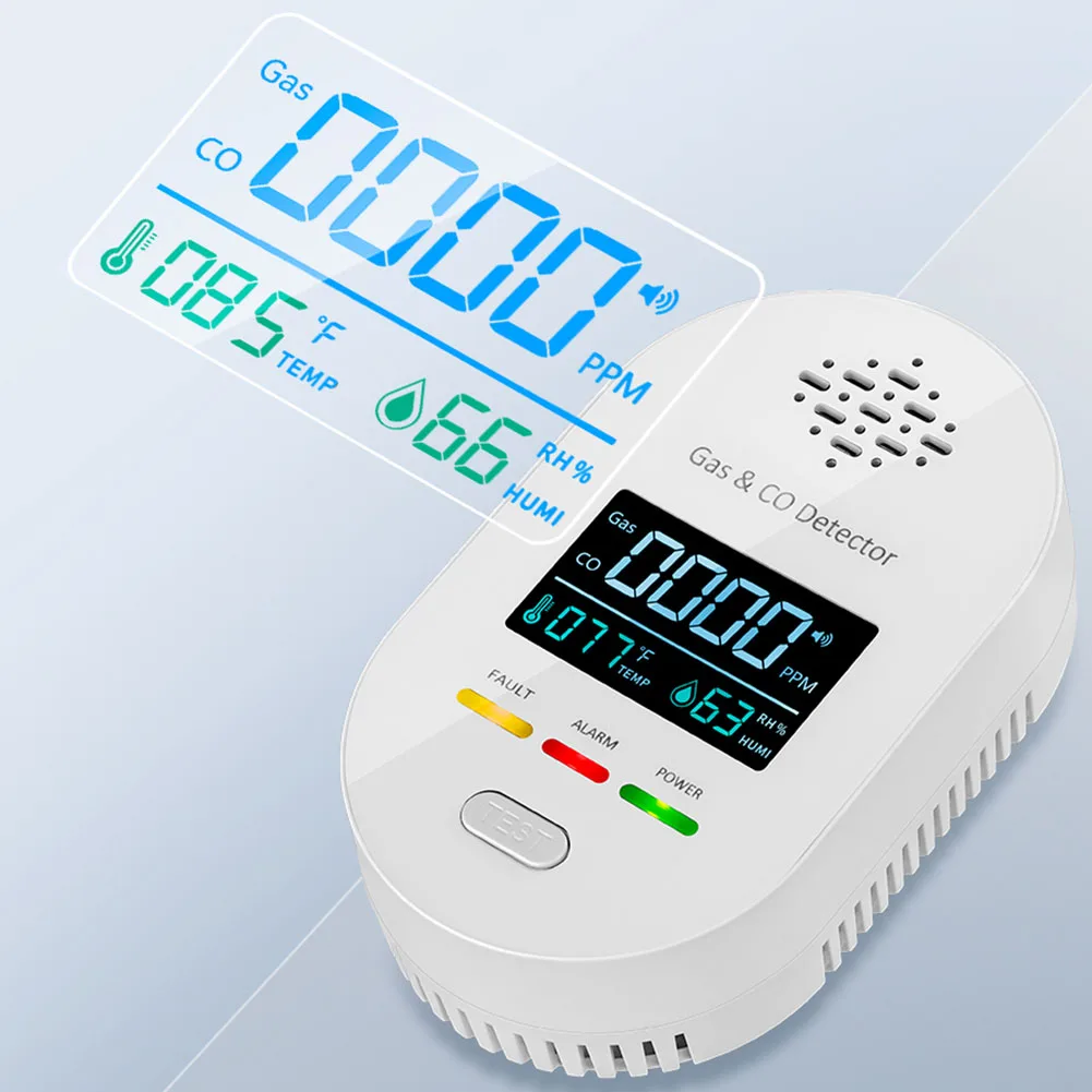 Carbon Monoxide Detector Carbon Monoxide Sensor with Temperature Humidity Display CO and Natural Gas Detector for Outdoor Travel