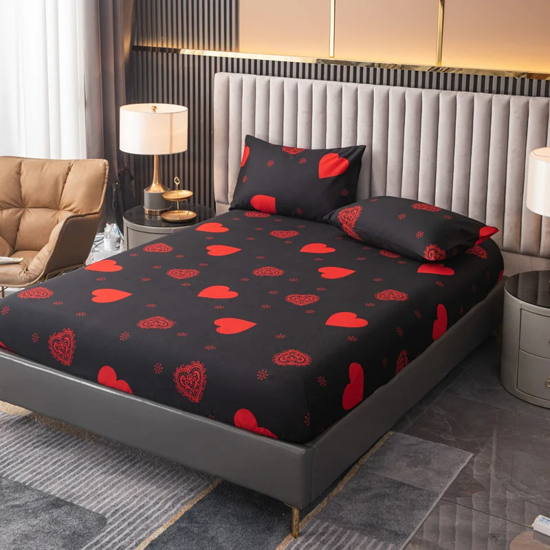 Lenzuolo Queen King Size stampato spazzolato Love Design Comodo lenzuolo con angoli, protezione per trapunta, non inclusa le federe