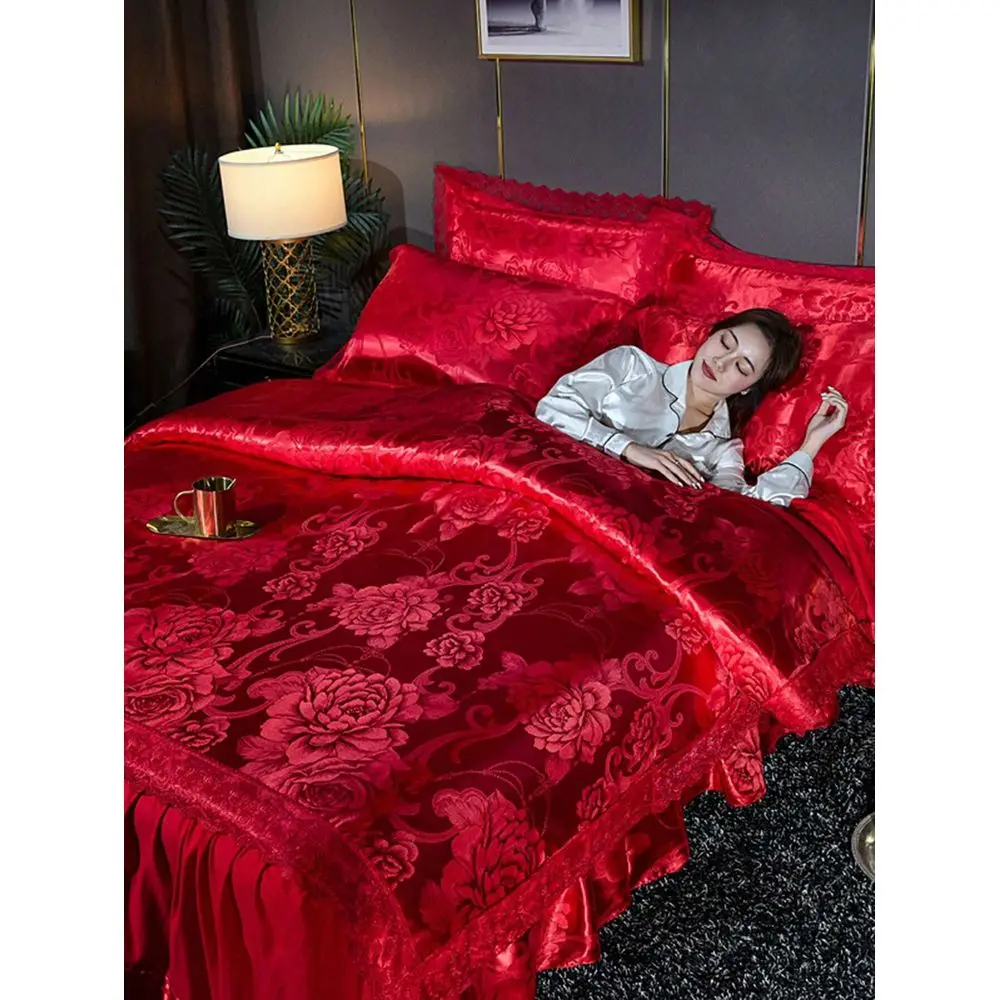 

Европейский комплект постельного белья из сатина-жаккарда: 1 пододеяльник, 1 юбка для кровати, 2 наволочки, мягкая ткань с начесом, дышащая, подходит для