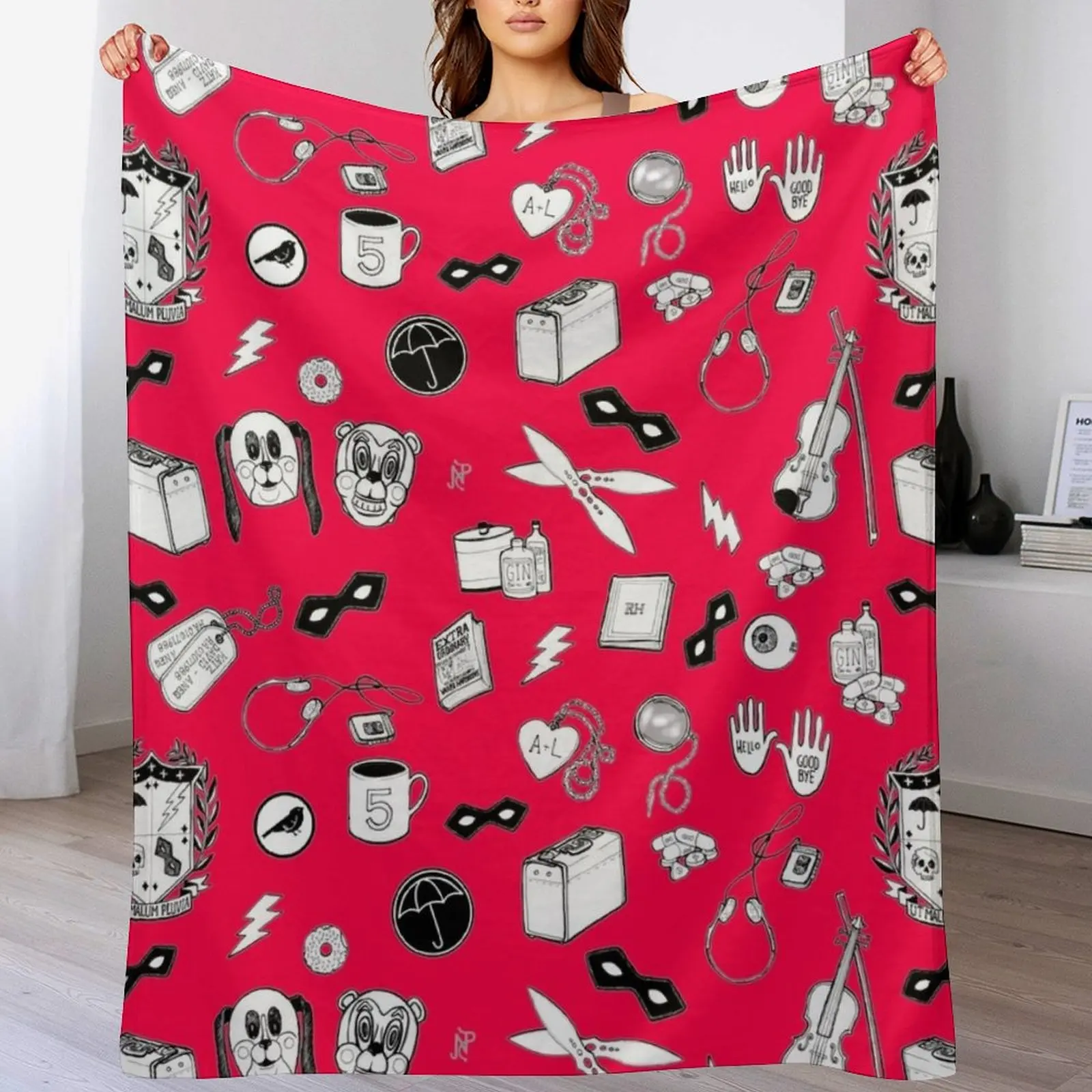 The Umbrella Academy Pattern - coral red Throw Blanket Travel Thins Blankets