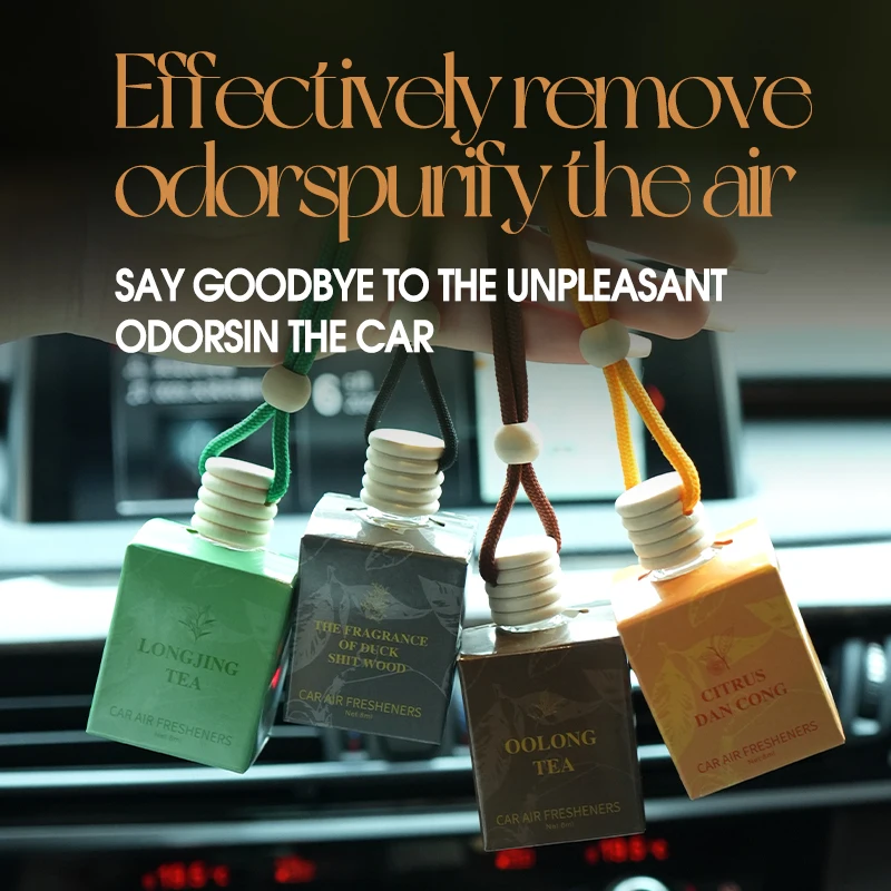 8ml Car Aroma Pendant Air Freshener: Compact and versatile, suitable for various travel scenarios. It emits a poetic tea fragran