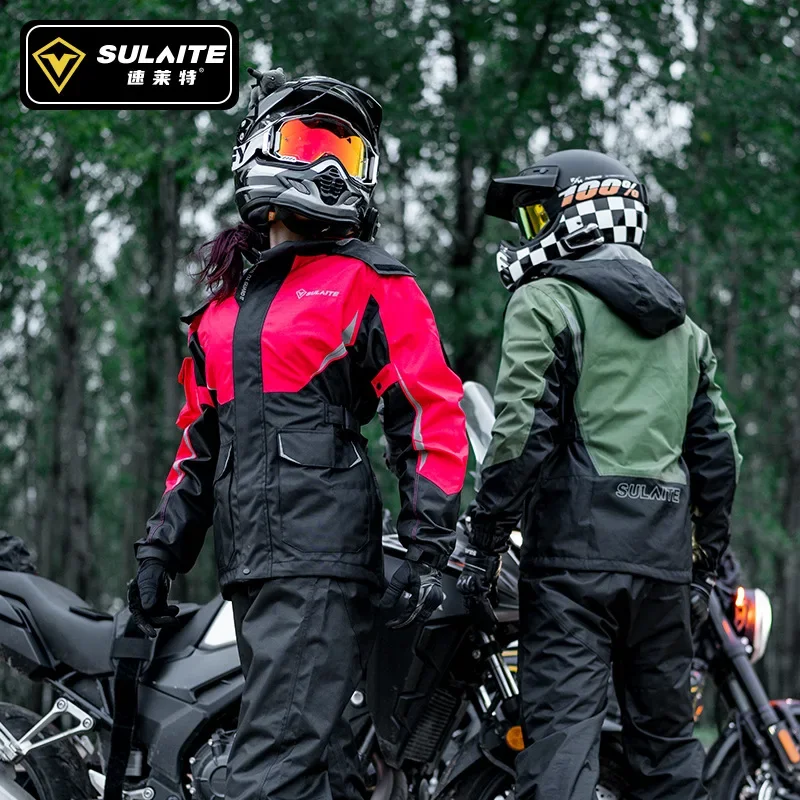 Men Women Waterproof Motorcycle Rider Raincoat Suit Set Reflective Light Raincoat For Riding Jacket Pants Set