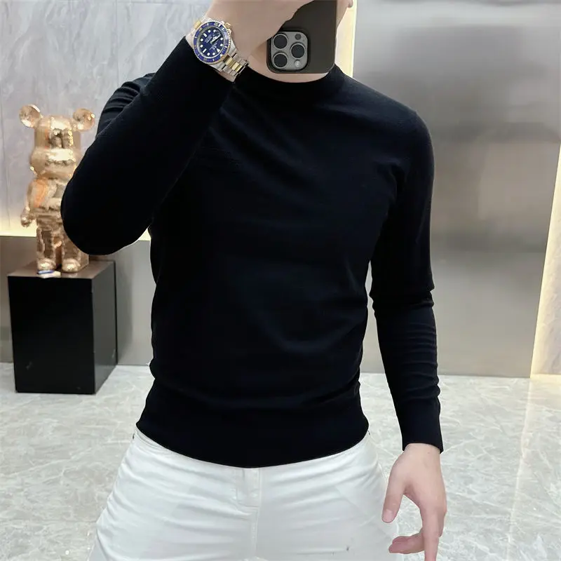 Spring Autumn Men's Long-sleeved Sweaters Personalized Casual Comfortable Stretch Sweaters Light Luxury Bottoming T-shirts