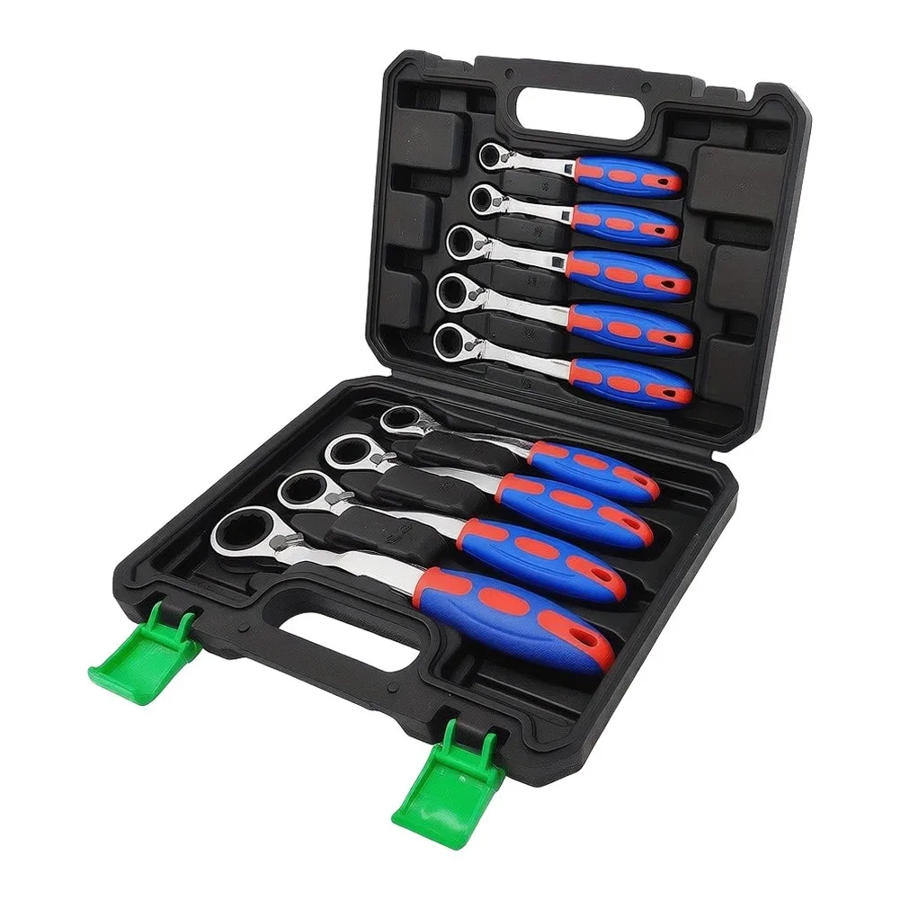 Ratchet Wrench Set 9 Pieces Dual Direction 72 Tooth Chrome Vanadium Steel for Flexible Repair and Installation Tasks