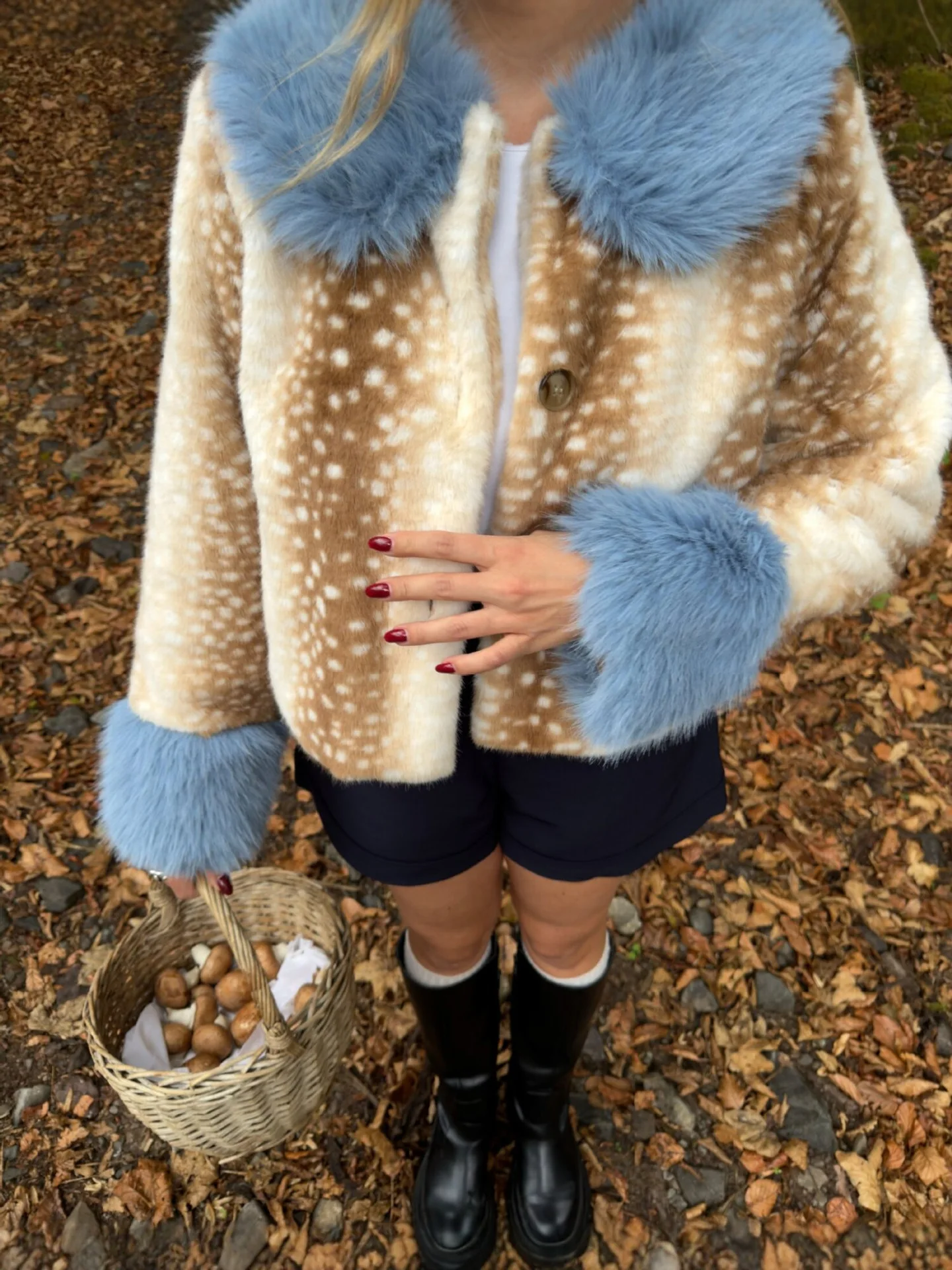 New Women's Deer Print Faux Fur Coat Contrast Color Turn Down Collar Plush Outerwear 2026 Autumn Winter Vintage Fashion Jacket
