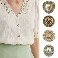 10pcs Super Beautiful Pearl Flower Buttons Decorative Buttons for Women's Shirts 10mm Luxury Rhinestone Small Buttons for Shirt