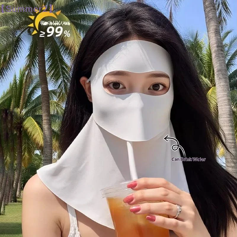 【Xia2】Full Face Sunscreen Mask With Hat-Brim Adjustable Breathable Face Cover UV Protection Summer Outdoor Sports{S}