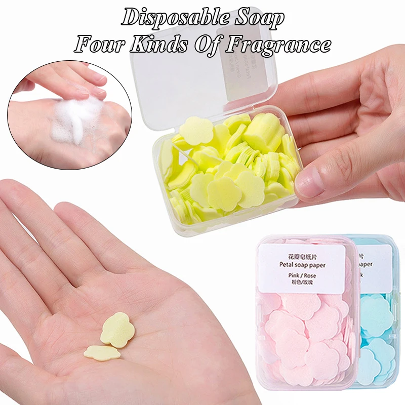 100Pcs/box Portable Soap Papers Hand Wash Cleaning Soap Disposable Soap Slice Foaming Petal Soap Flakes Handwashing Soap Travel