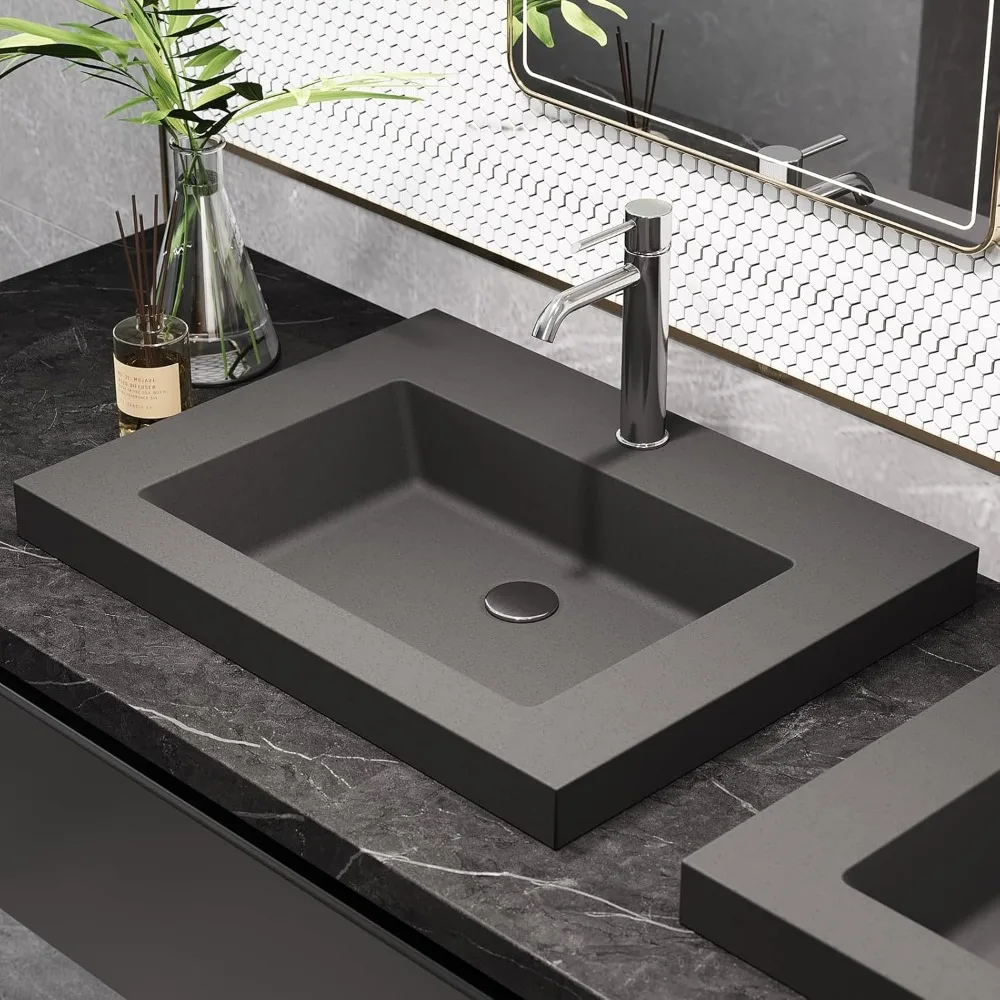 

23" Bathroom Sinks Rectangular Concrete Gray Drop-in Bathroom Sink