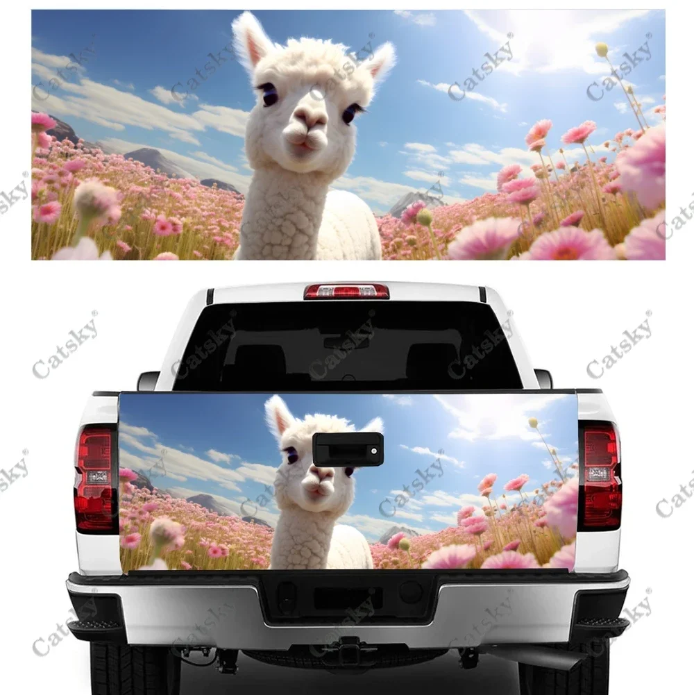 Cute Alpaca In Meadow Truck Tailgate Wrap Professional Grade Material Universal Fit for Full Size Trucks Weatherproof