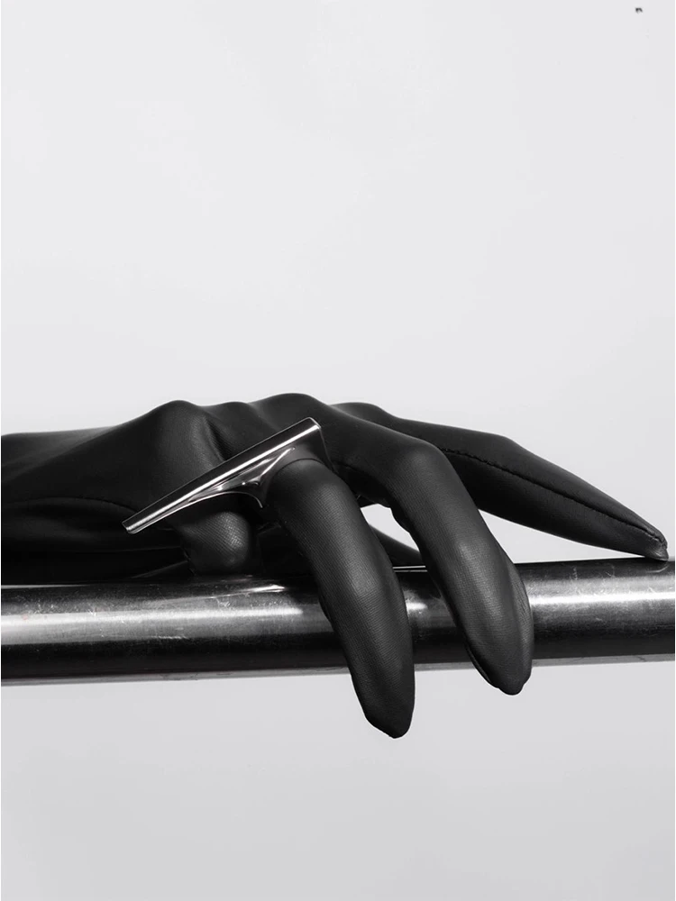 ZHUHE Long Handle Open Ring Cyberpunk Style For Women Men\'s Jewelry Accessories Party Gifts
