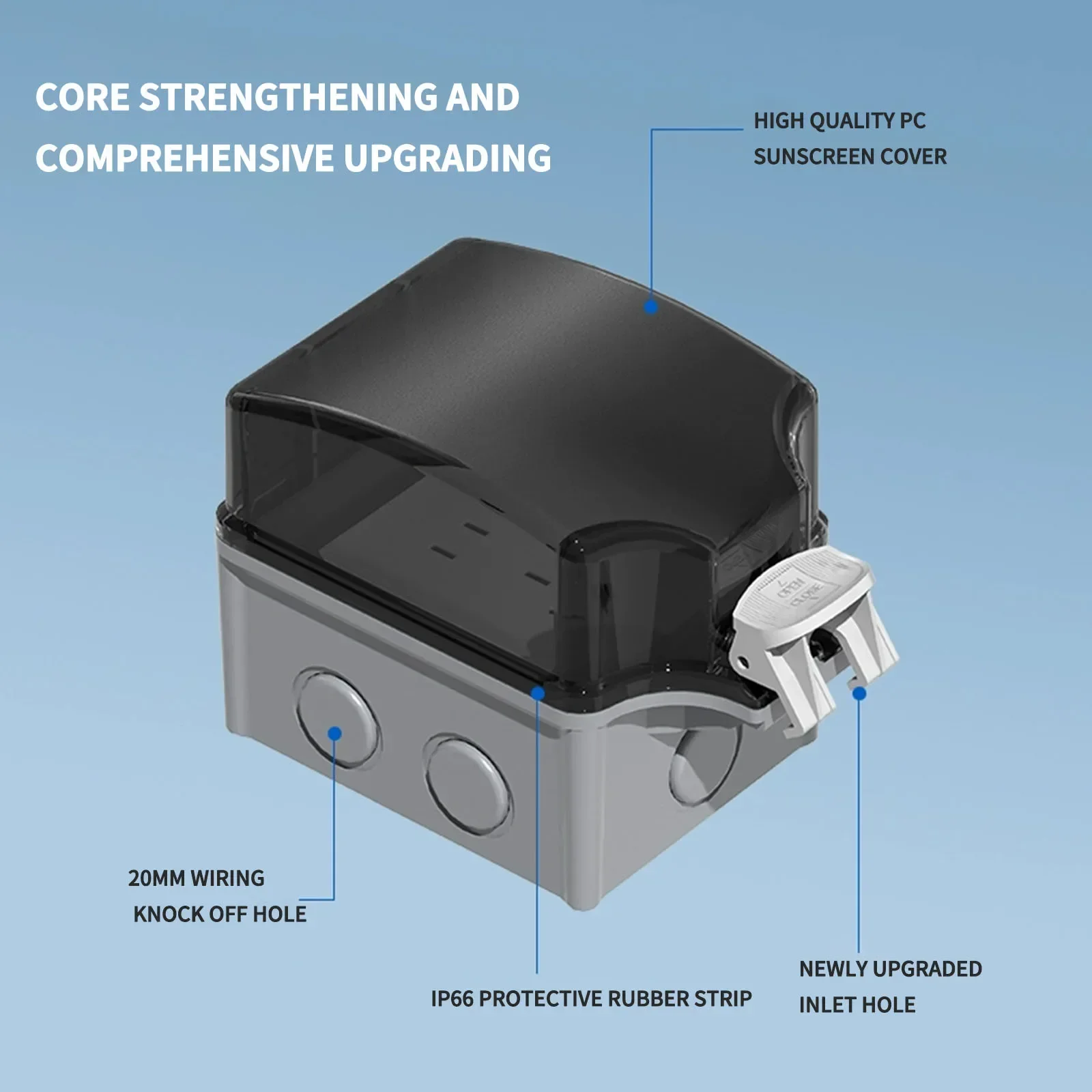 IP66 Waterproof ABS Plastic Gray Junction Box for Outdoor Power Distribution Garden Garage Basement Waterproof Socket Box