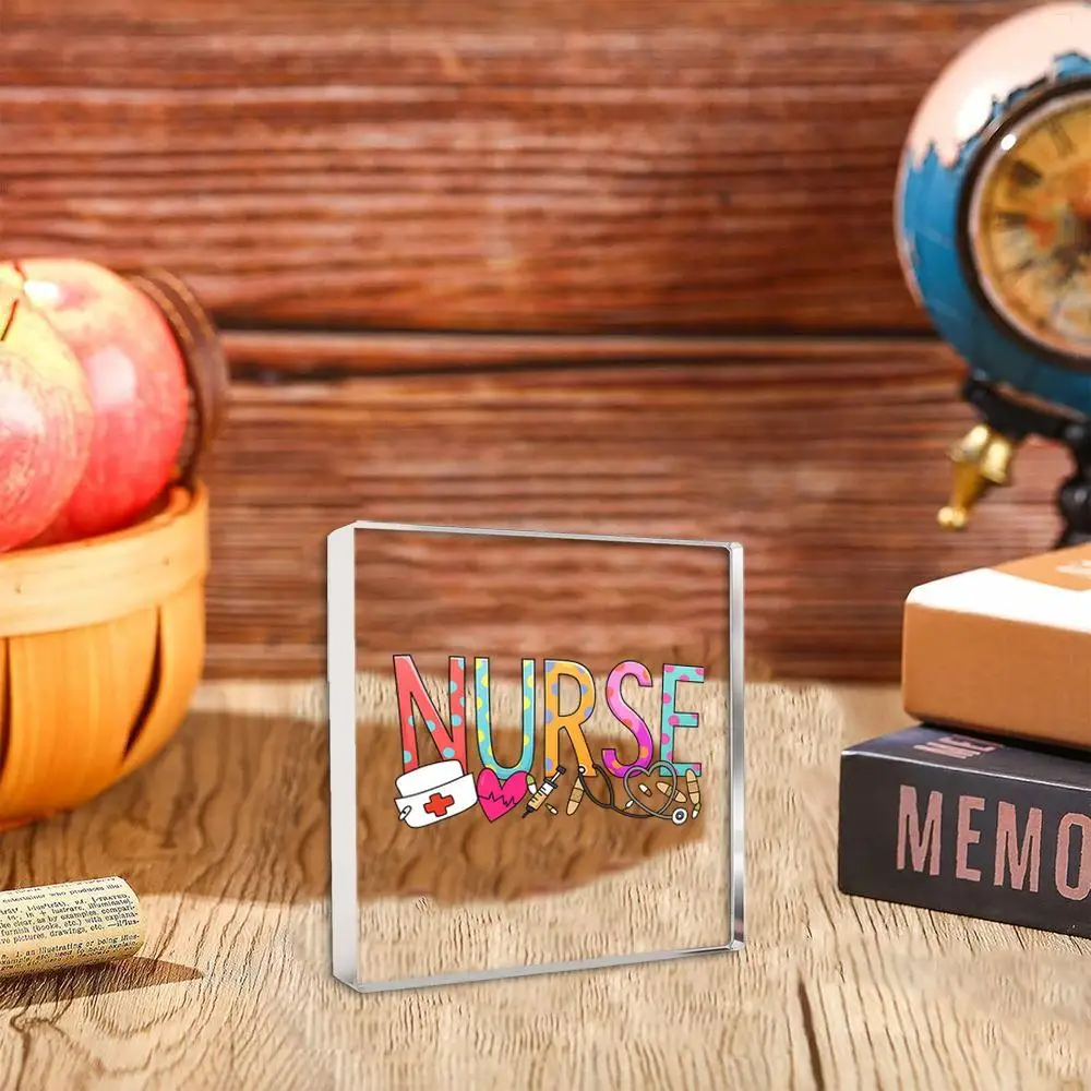 Nurse Acrylic Desk Statue with Stethoscope Syringe, Christmas Home Office Decor Gift