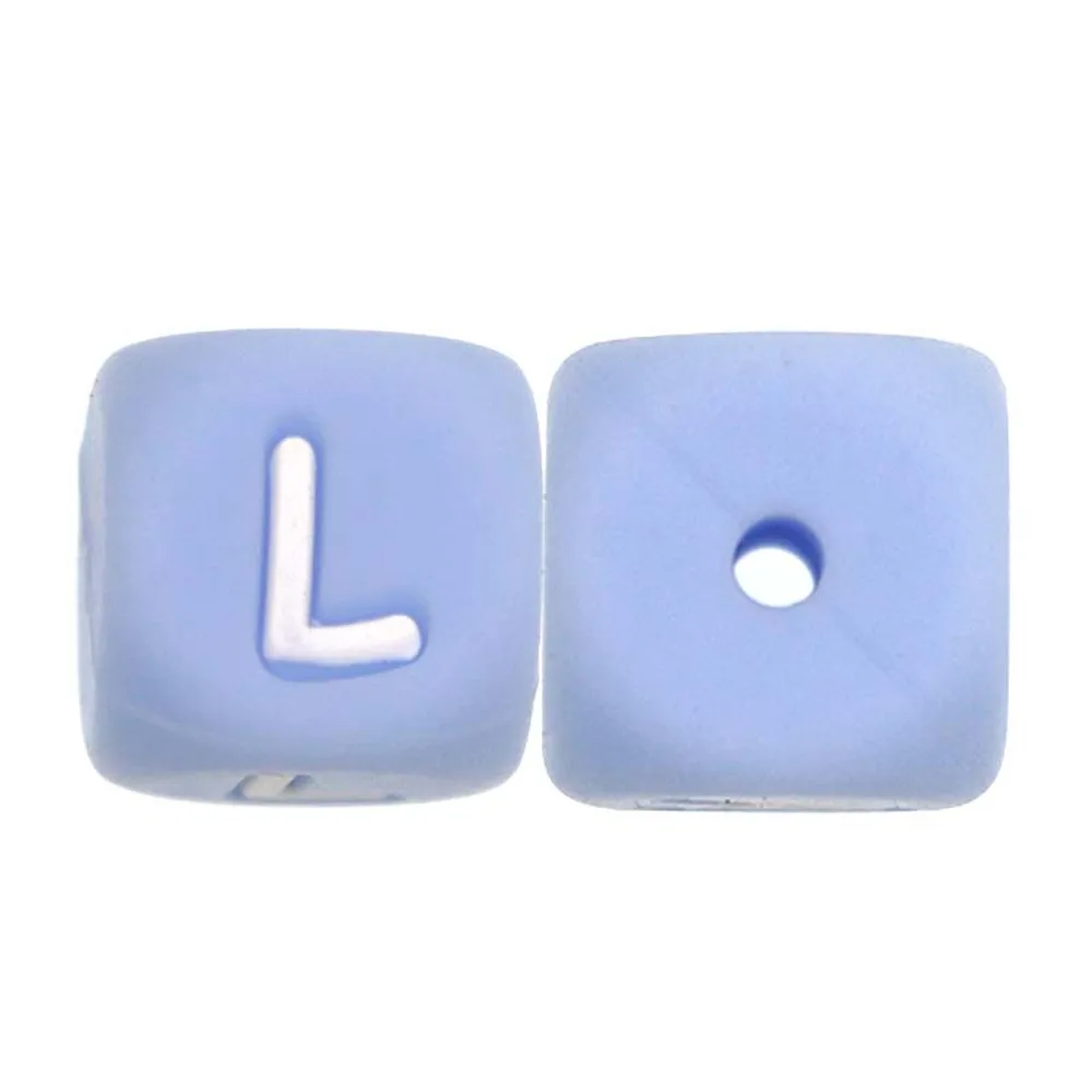 Sunrony 10~100Pcs Silicone Letter Beads 12MM Blue Square Alphabet Spacer Bead DIY Name Bracelet For Jewelry Making image 3