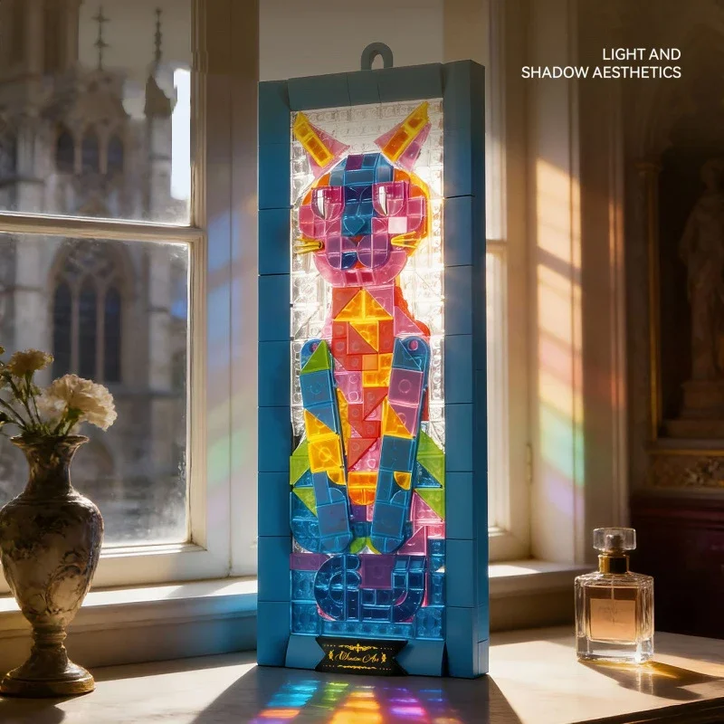 

Idea Colorful Wall Painting Building Blocks Cat Windows Hanging Decorations Brick Toys for Children's Puzzle Assembly Toys Gift