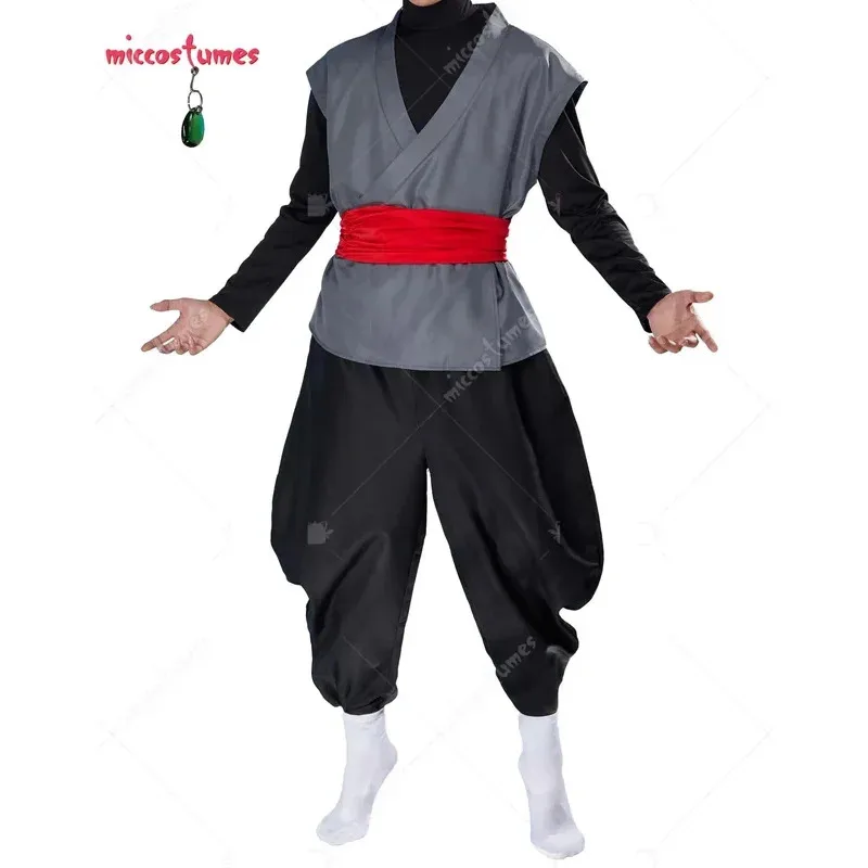 بدلة الكونغ فو للرجال من Miccostumes مع أقراط أزياء تنكرية سوداء للهالوين