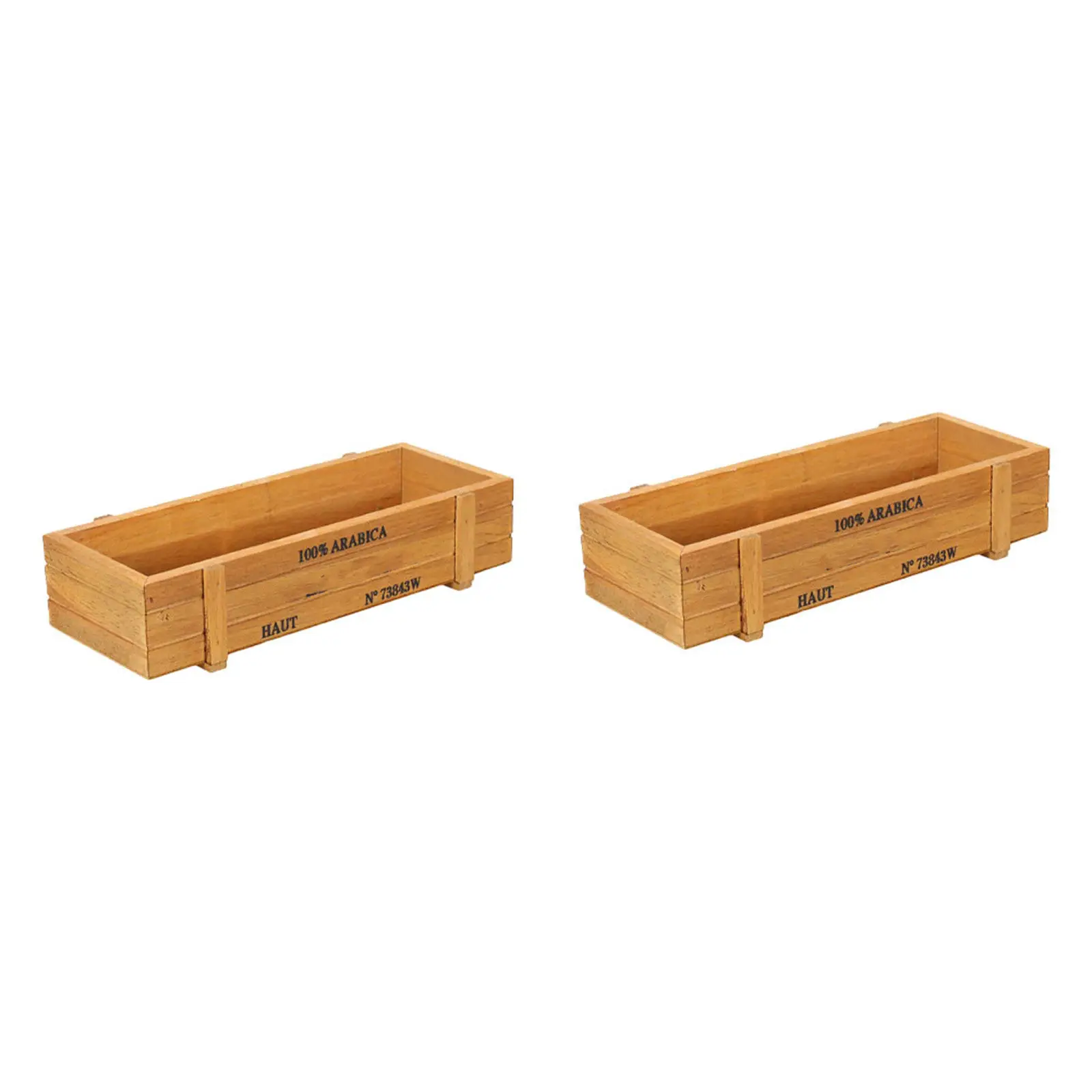 2Pcs Rectangular Wooden Succulent Planter Box Light Brown Natural Wood Flower Pot for Indoor Desk Window Sill Office Living Room