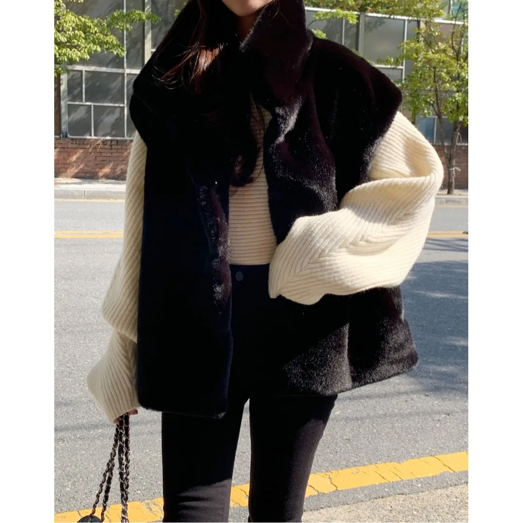 Fashionable Loose Fur Vest Outerwear Waist-Cinching Korean Style Mid-Length Casual Style No-Brand Embroidered Design Women's ...
