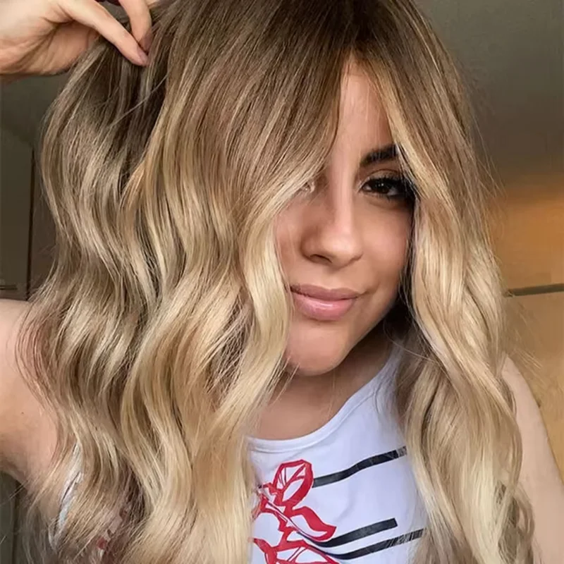 Ombre Honey Blonde Highlights Ash Roots Wave Wig Lace Front Wigs