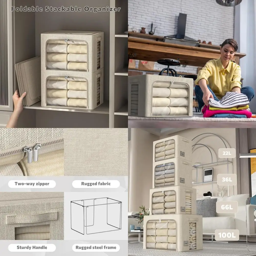 

Collapsible 6-Pack Fabric Storage Bins with Clear Window for Clothes and Linen, Beige, 22L, 15.7x11.8x7.8 inches.