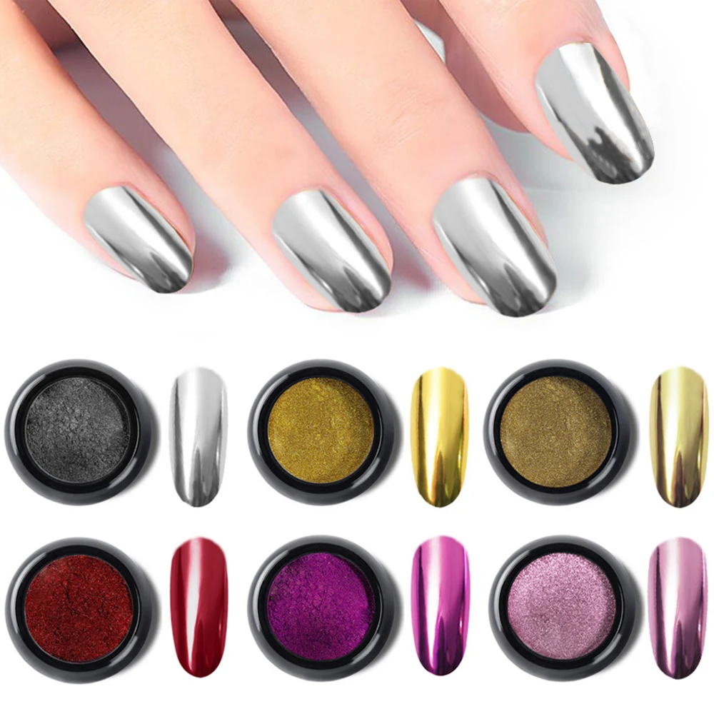 1Box Nail Mirror Glitter Powder Metallic Uniform Coloring Chrome Flakes Dust Shiny Glitter for Metal Effect UV Gel Polish DIY