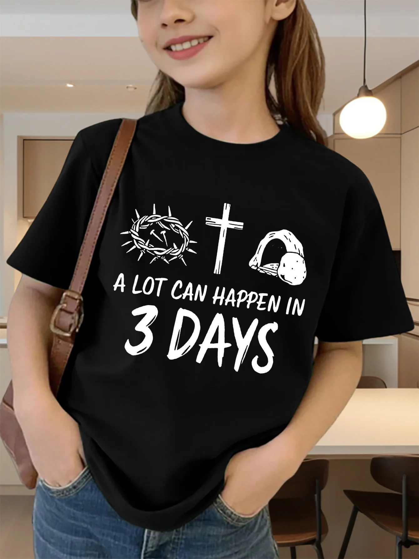 Cute 3 Days Cross Faith Print Graphic Kids Tee Boys Girls Family Matching Cotton Crew Neck Short Sleeve Soft Summer Tee