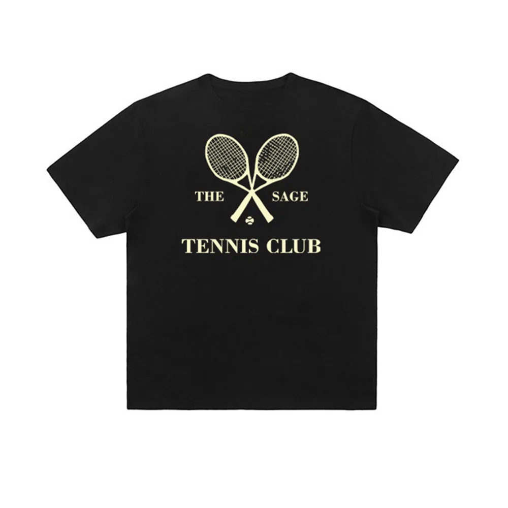 The Sage Tennis Club American Vintage Style Printing White T Shirts Women Summer Short Sleeve Loose Cotton Y2K Street Tops Tees