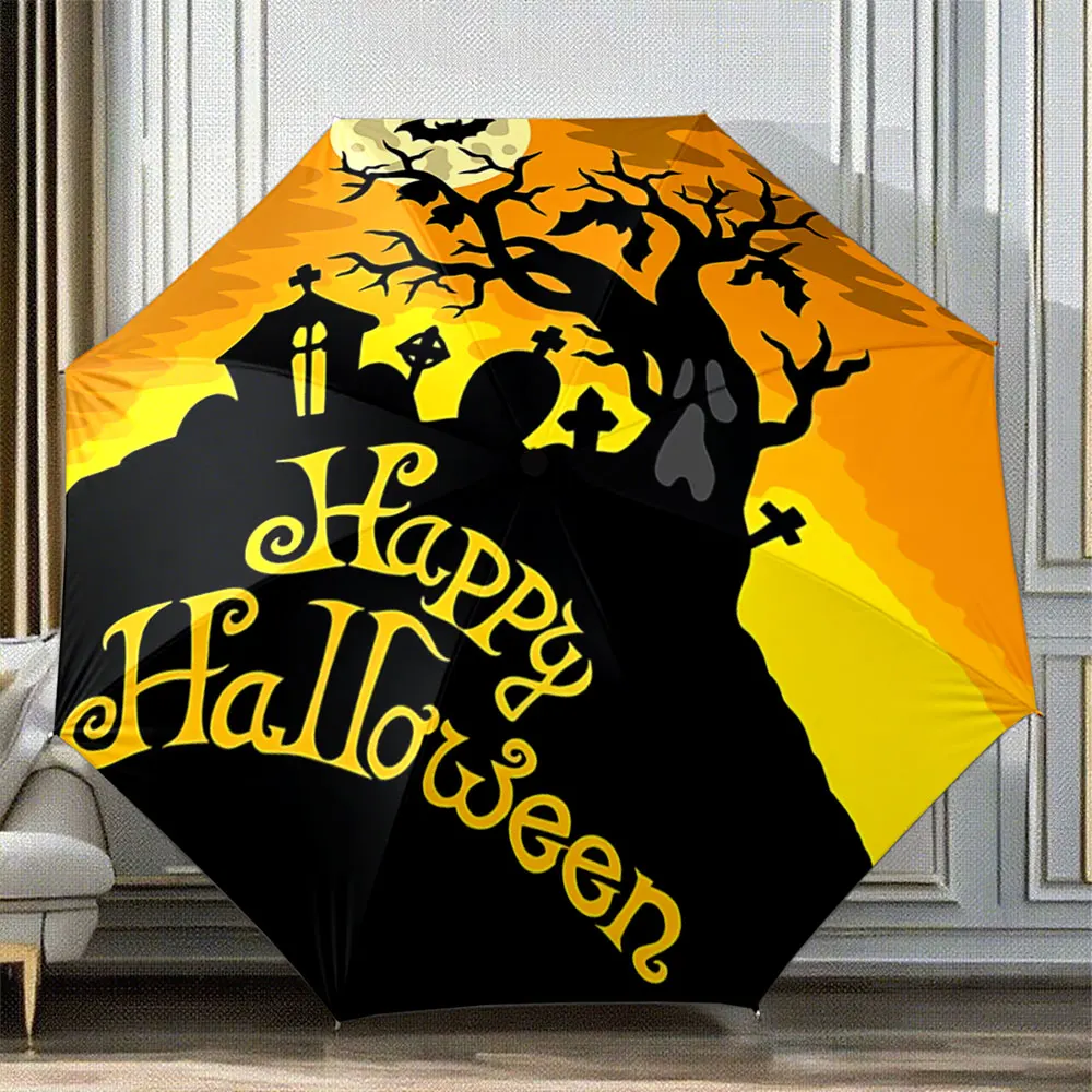 Halloween Umbrella with Spooky Graveyard and Full Moon Design Portable Folding Umbrella, Gift for Family And Friends