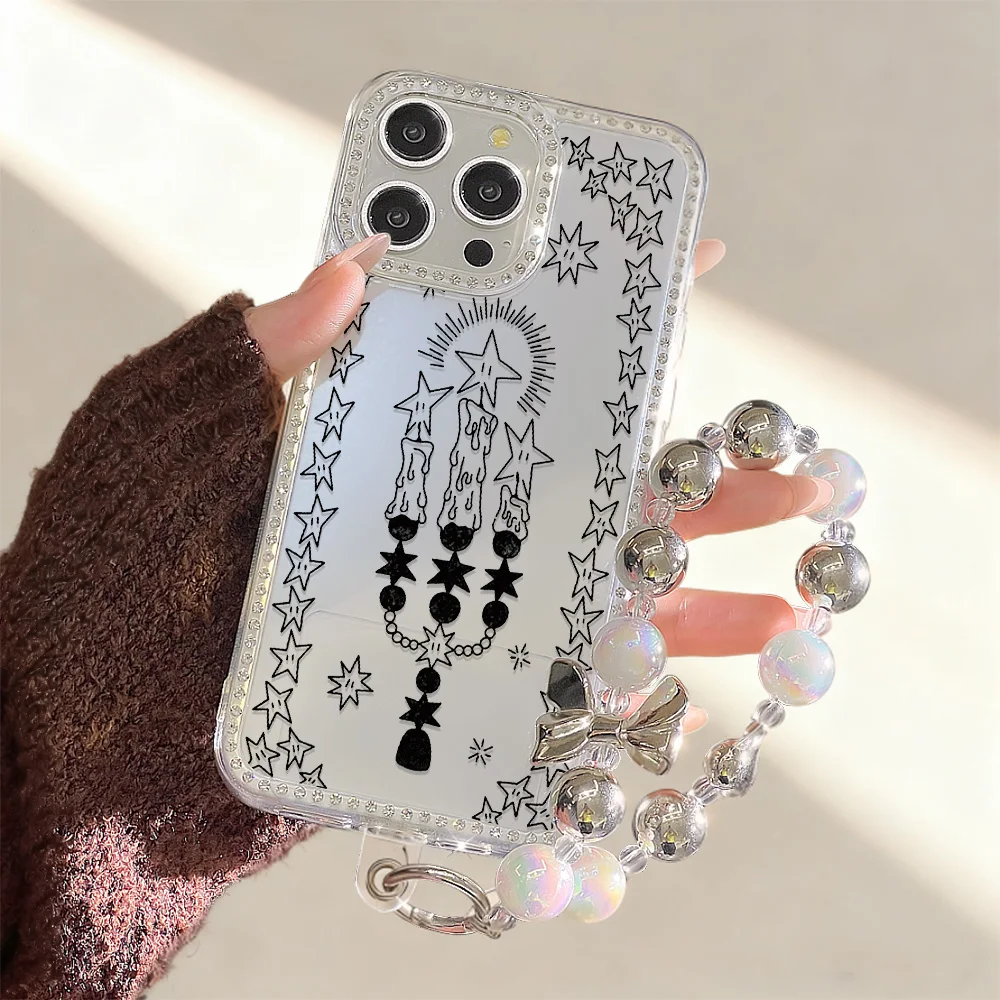Diamond Lanyard Phone Case For iPhone 17 16 Pro Max 11 13 15 14 12 Air 17promax  Transparent Shockproof Candle Painted Cover